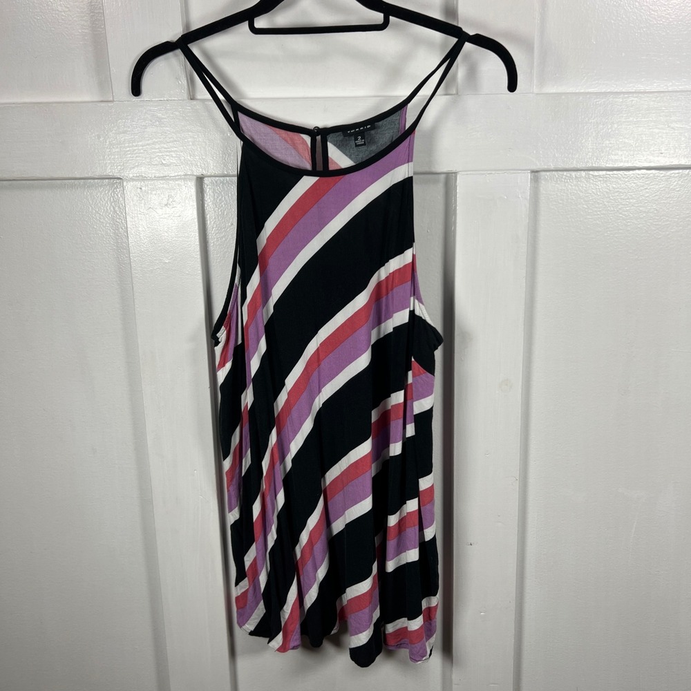 Torrid Striped Tank Top Womens Size 2 Black Pink Purple White‎ Racerback